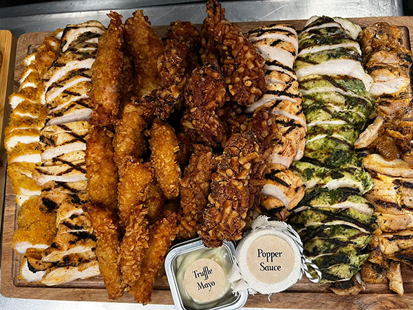 Artisan Chicken Board - Small- Includes Grilled Cutlets, Grilled BBQ cutlets, Pan Seared Pesto Chicken, Grilled Baby Chicken, Assorted Nuggets,and Shnitzel Cutlets 